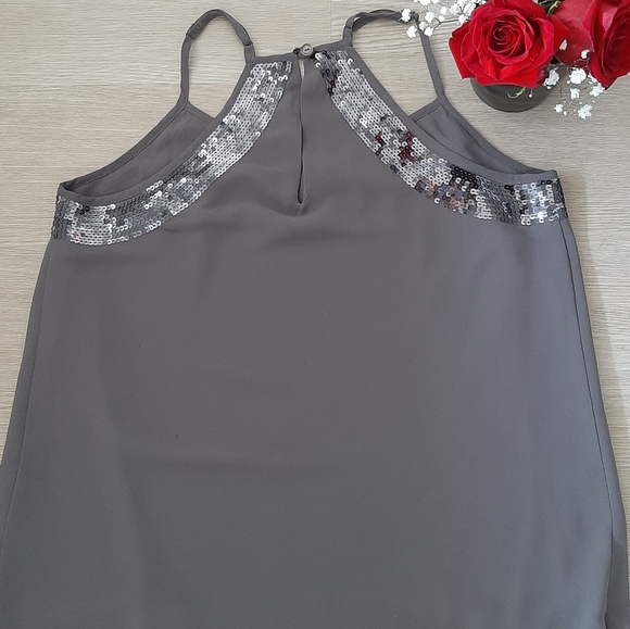 Grey Chiffon Top With Sequins - Picture 2 of 9